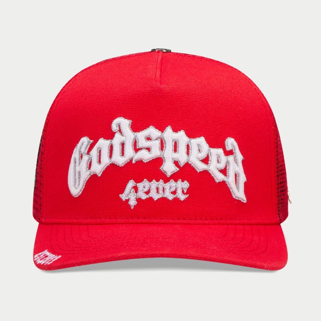 GODSPEED FOREVER TRUCKER HAT CHERRY RED