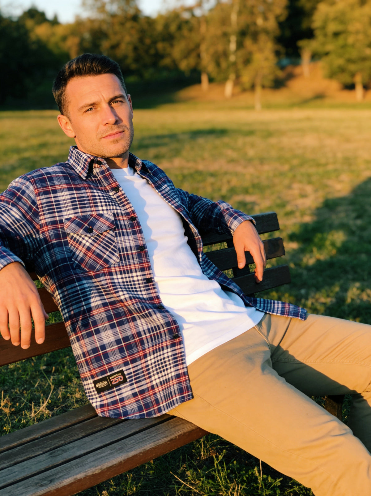 America250 Men's Long Sleeve Classic Midweight Flannel Shirt