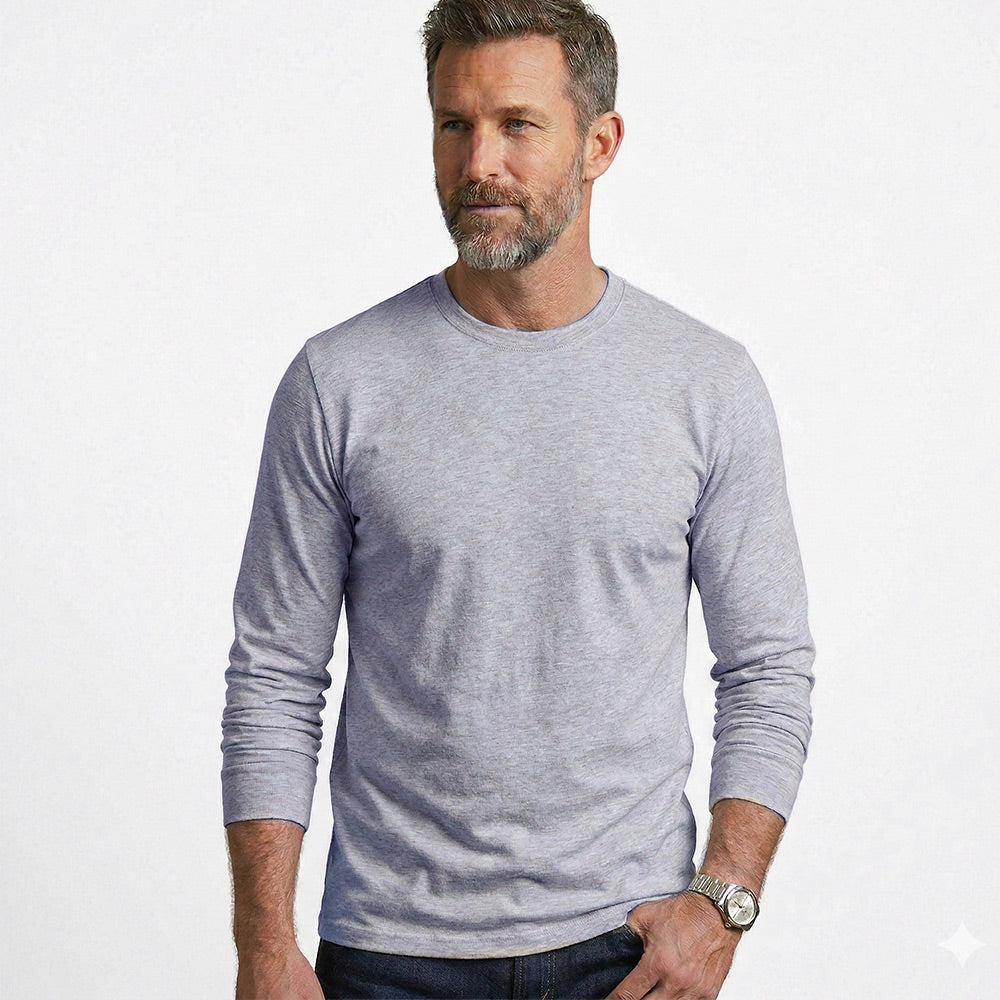 Classic Cotton Blend Long Sleeve Crew Neck T-Shirt