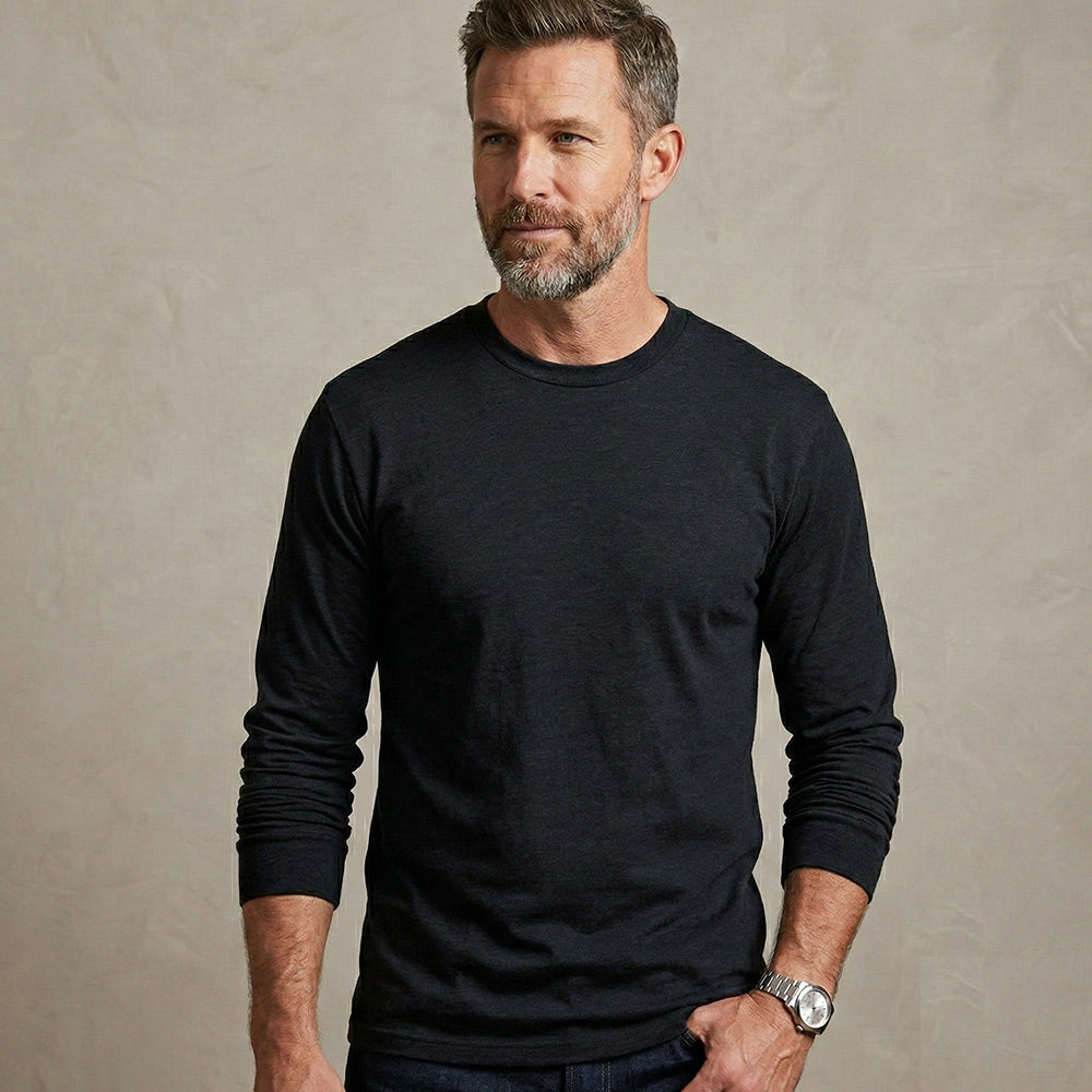 Classic Cotton Blend Long Sleeve Crew Neck T-Shirt