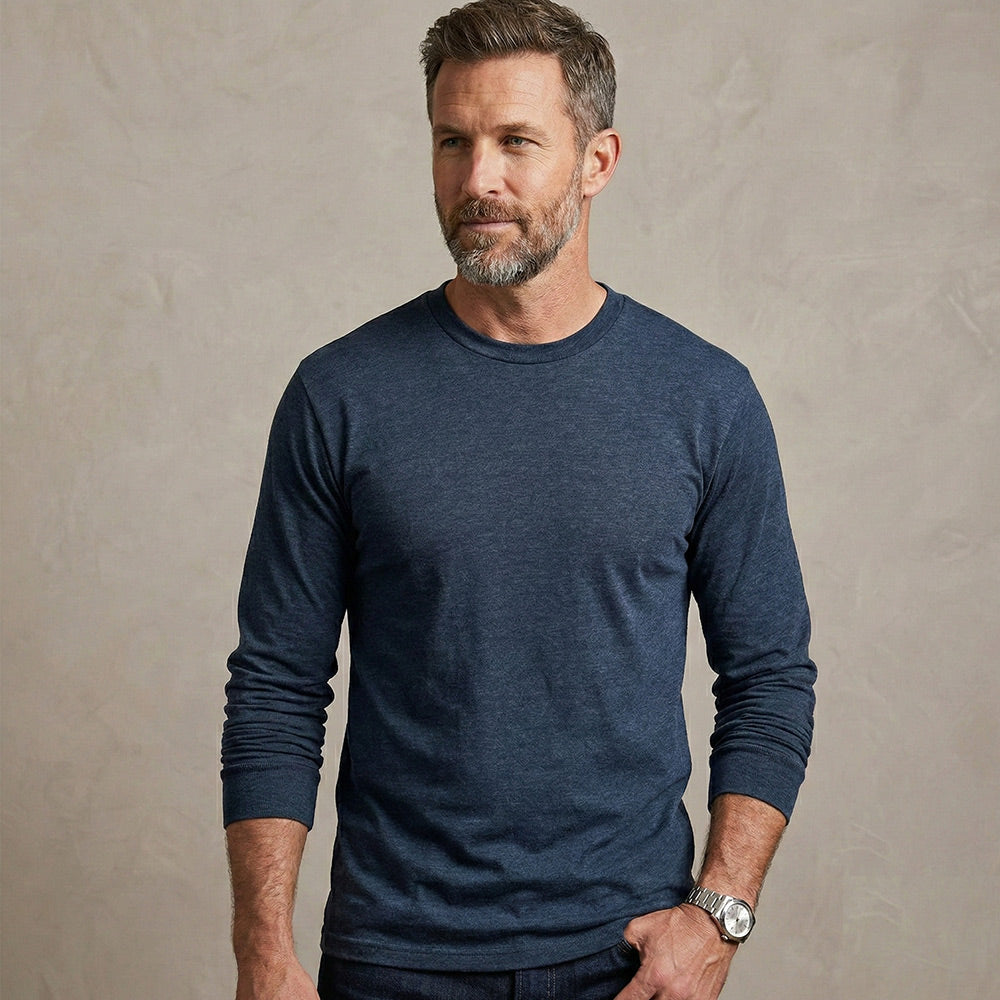 Classic Cotton Blend Long Sleeve Crew Neck T-Shirt