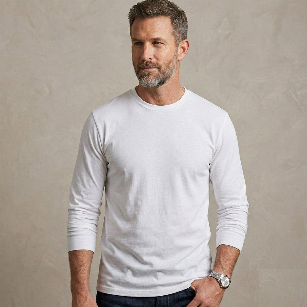 Classic Cotton Blend Long Sleeve Crew Neck T-Shirt